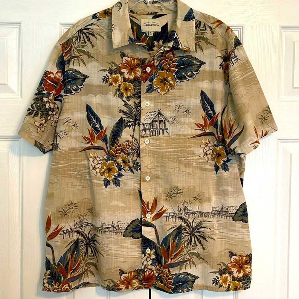 Men’s Redhead short sleeve, button down shirt, vintage tropical motif, size XL